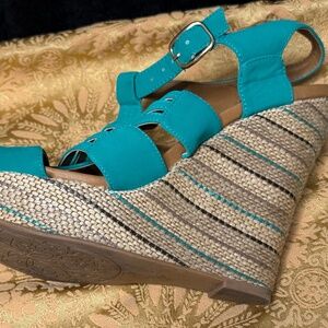 Teal & Tan Platform Wedges